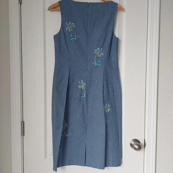 Kenji Coconut Tree Embroidered Dress Size 4 Light Blue - Picture 2 of 10